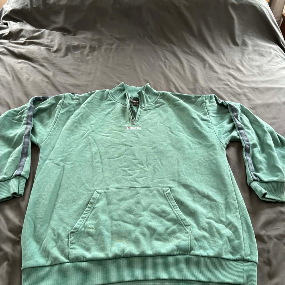 Brixton Green Quarter-Zip Pullover with Navy Shoulder Stripes